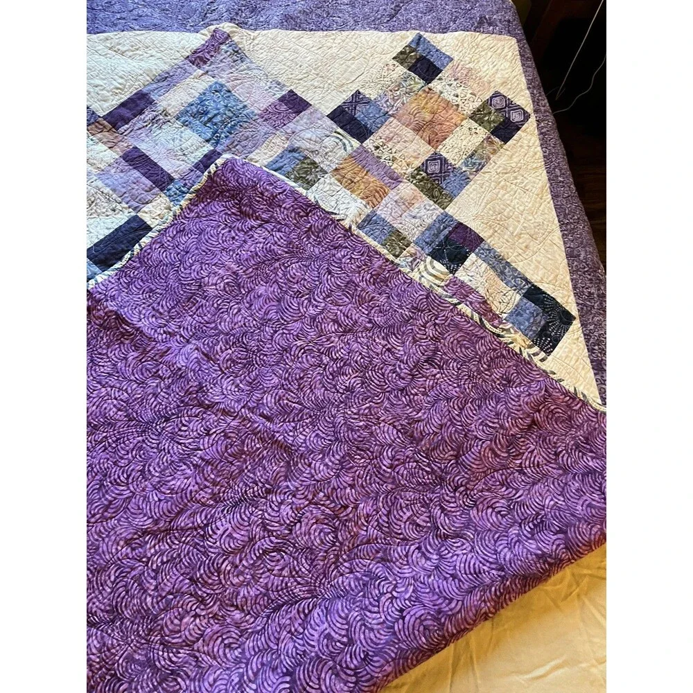 Cottage Core Hand Made QUILT Wall Hanging 75 X 58” Purple Napa Diamonds NEW